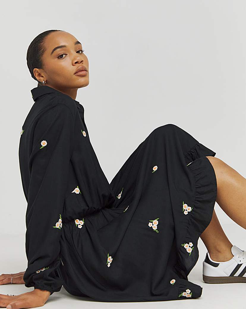 Ditsy Floral Embroidered Shirt Dress