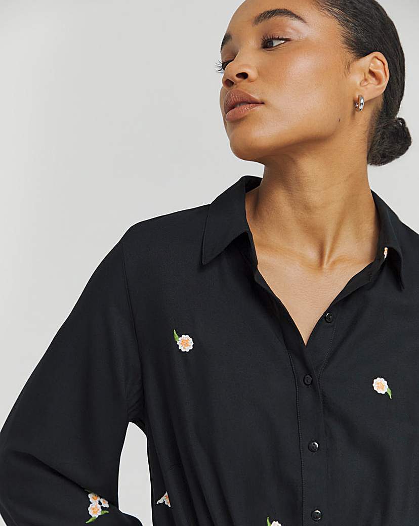 Ditsy Floral Embroidered Shirt Dress