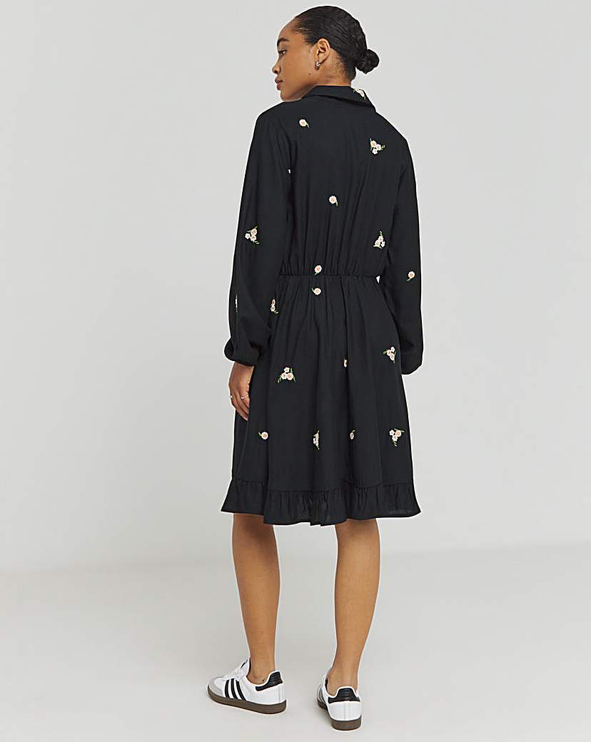 Ditsy Floral Embroidered Shirt Dress