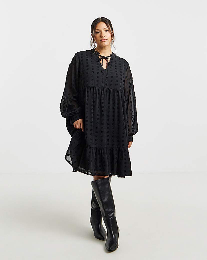 New In - Simply Be Black Dobby Smock Dress