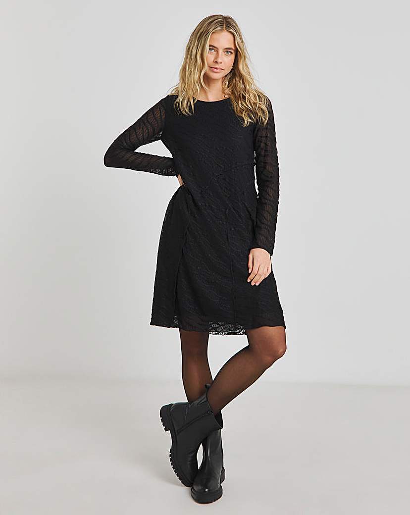 Black Textured Stretch Lace Dress