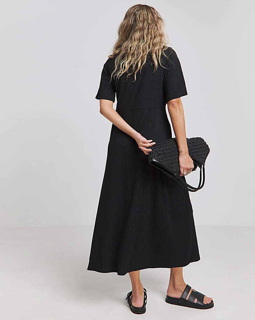 Waffle Lace Trim Midi Dress