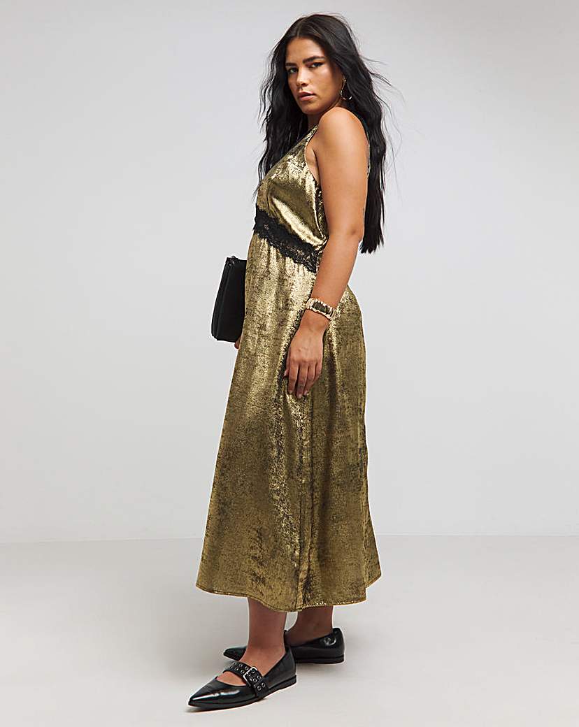 Gold Lace Trim Slip Dress
