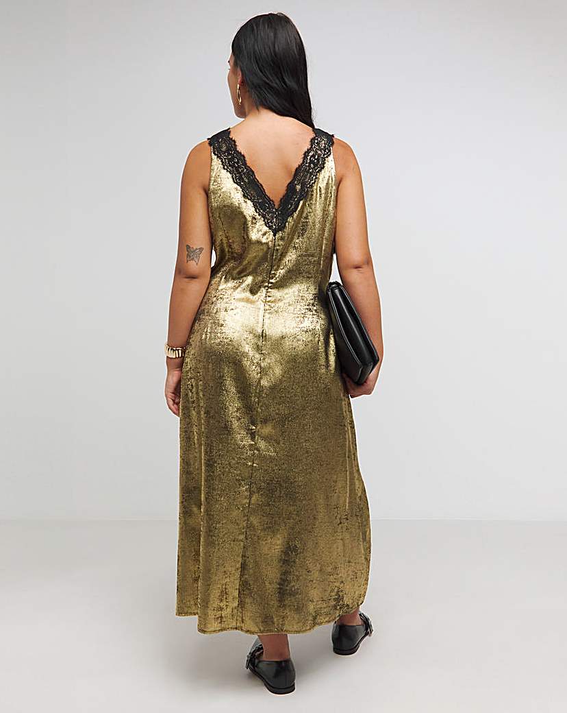 Gold Lace Trim Slip Dress