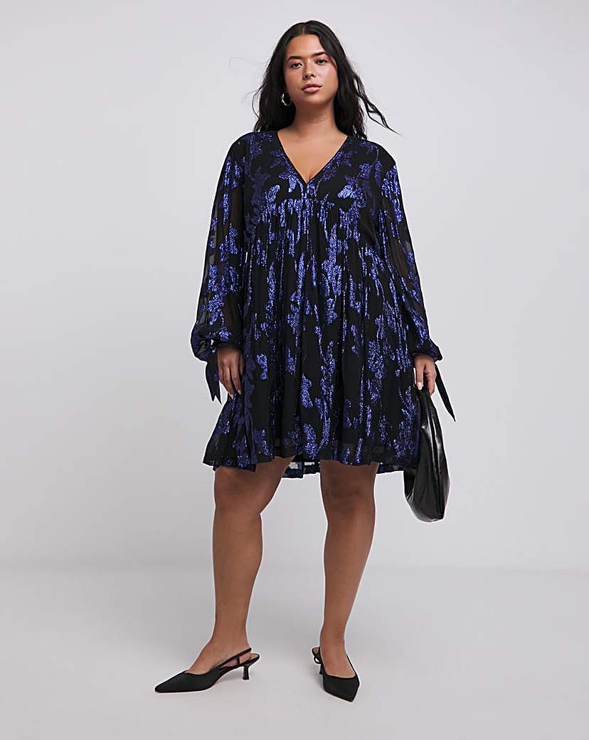 Blue/Black Jacquard Smock Dress