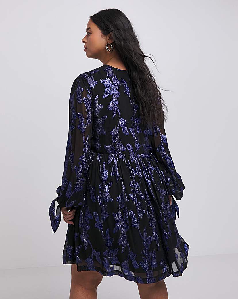 Blue/Black Jacquard Smock Dress