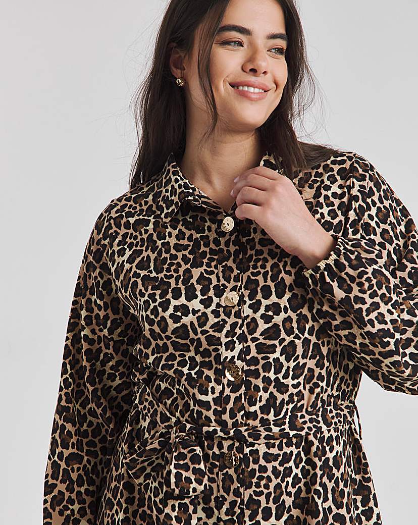 Leopard Button Through Shirt Dress