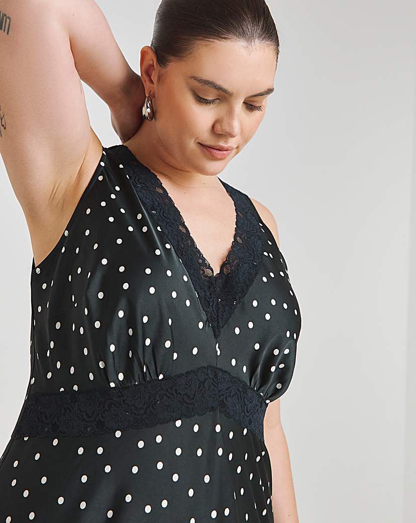 Spot Print Lace Trim Slip Dress