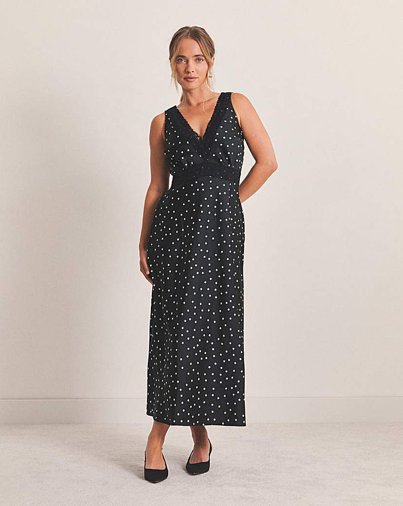 New In - Spot Print Lace Trim Slip Dress