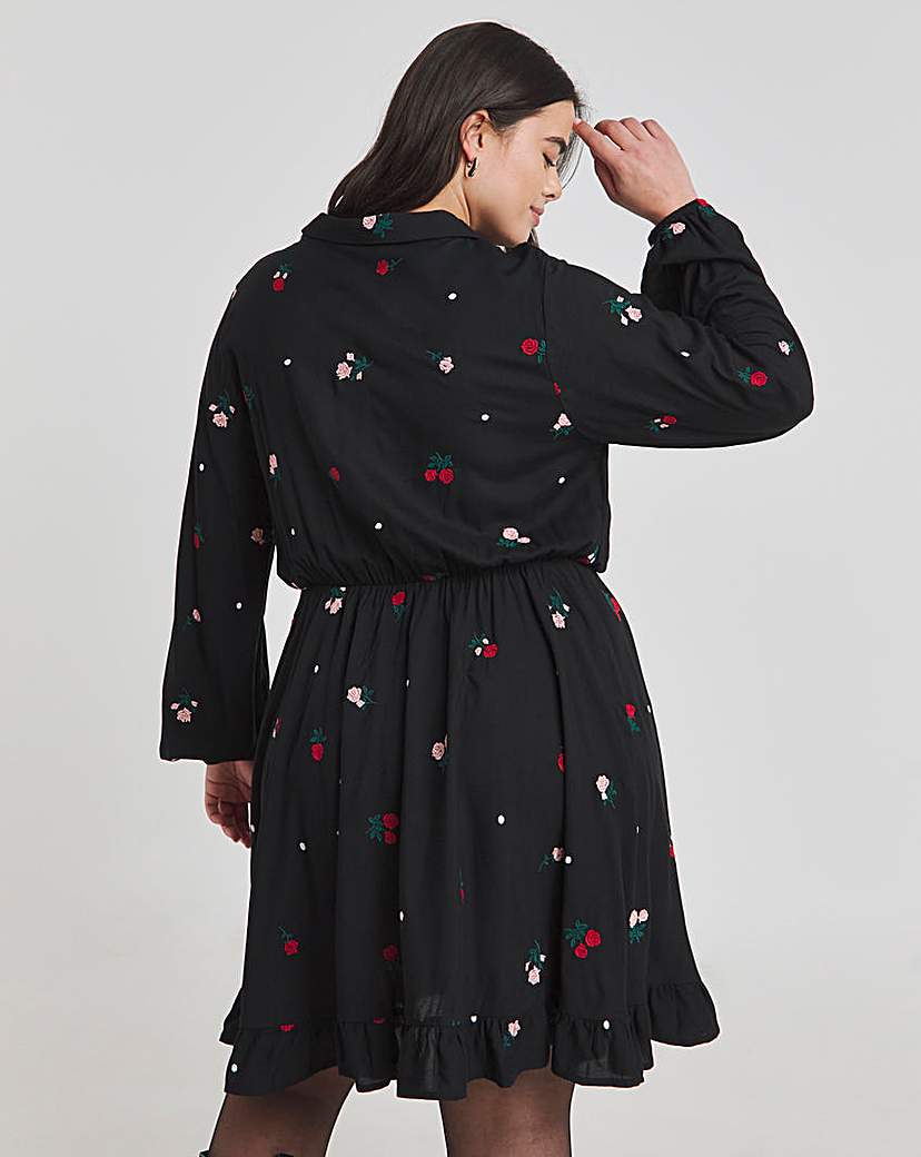 Black Embroidered Shirt Dress