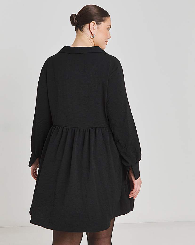 Black Herringbone Smock Dress