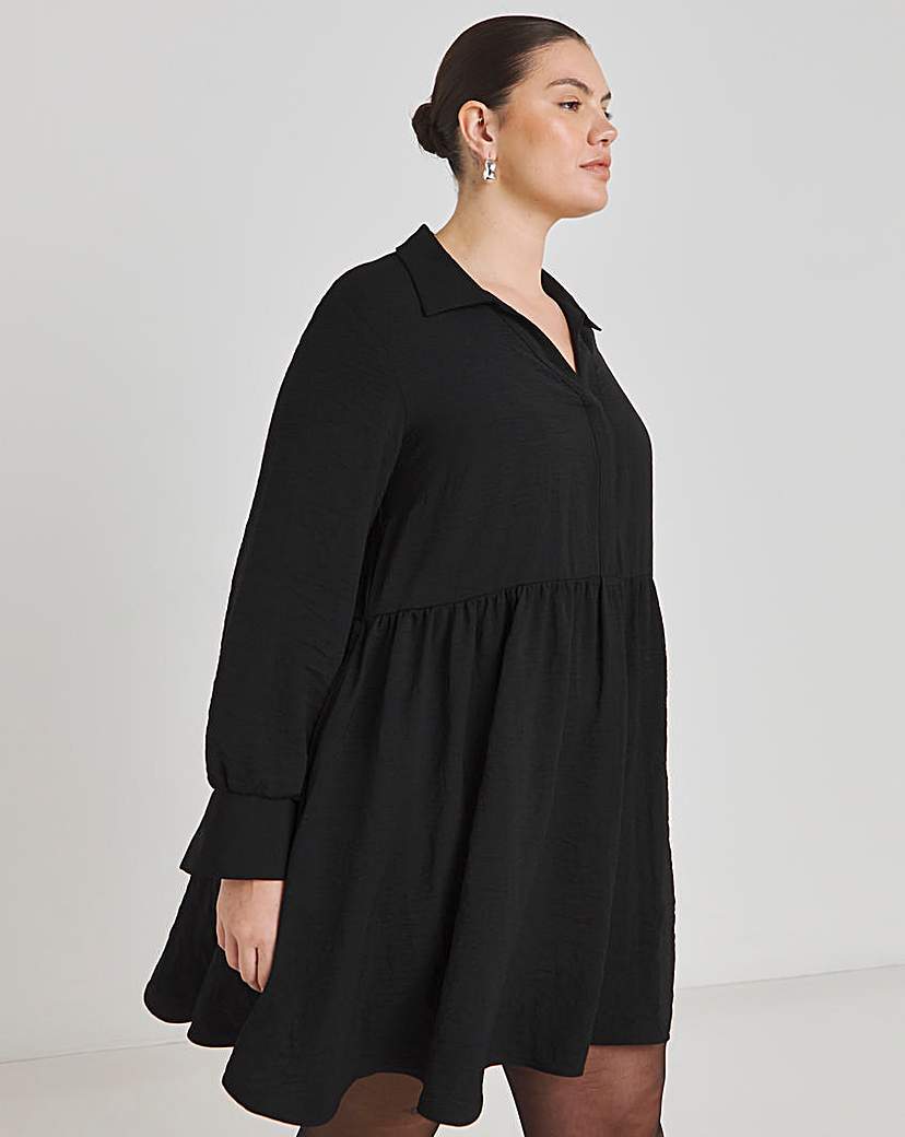 Black Herringbone Smock Dress