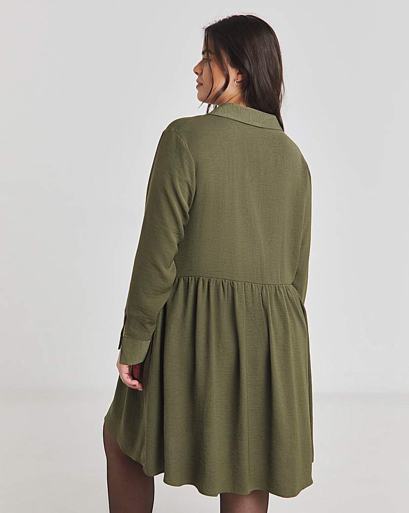 Khaki Herringbone Smock Dress