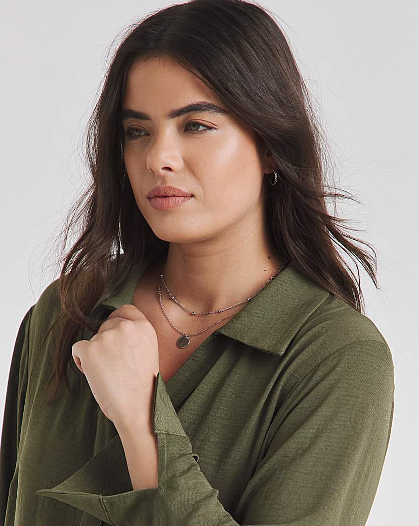 Khaki Herringbone Smock Dress