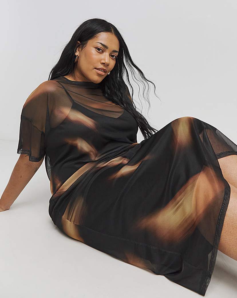 Printed Mesh T-Shirt Dress