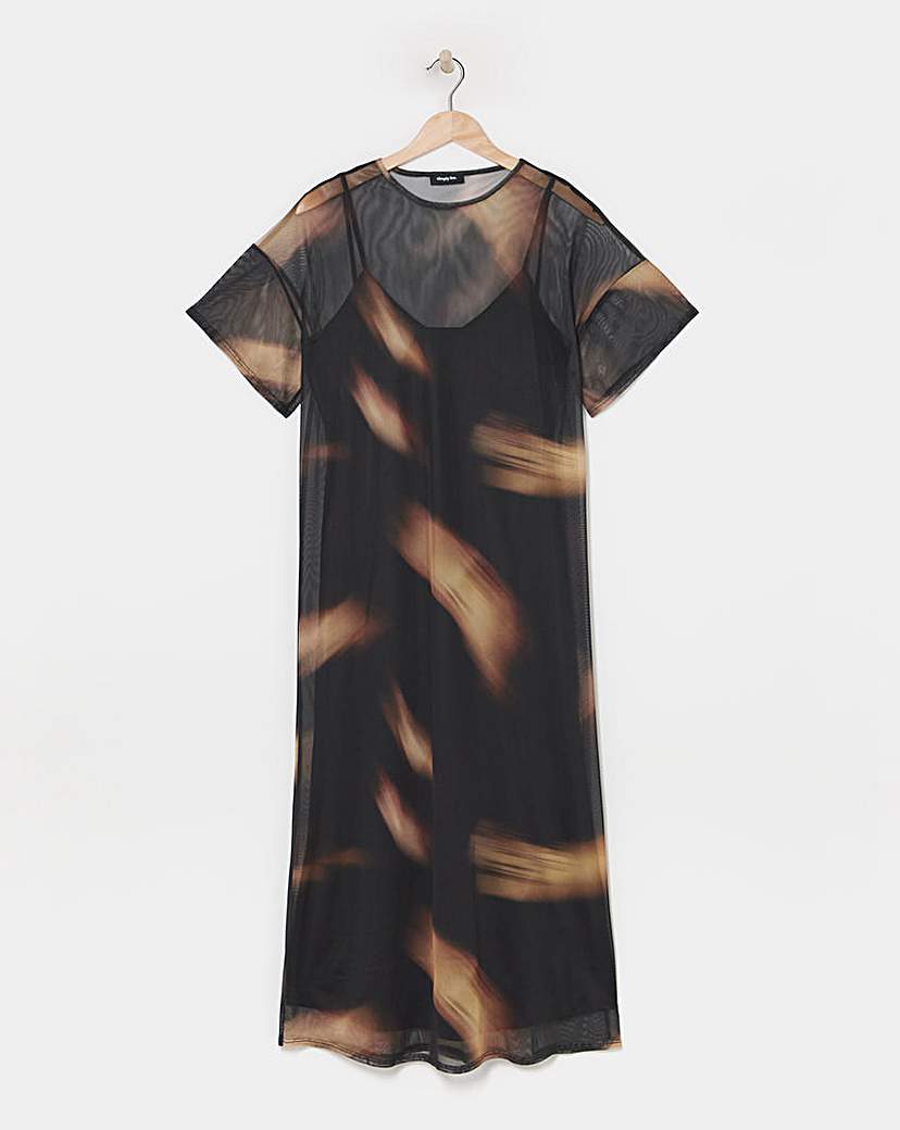 Simply Be - Women's Printed Mesh T-Shirt Dress - Size 10 - Black print - 93% Polyester 7% Elastane