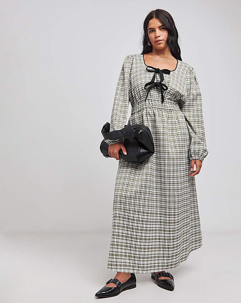 Checked Bow Detail Midaxi Dress | Simply Be