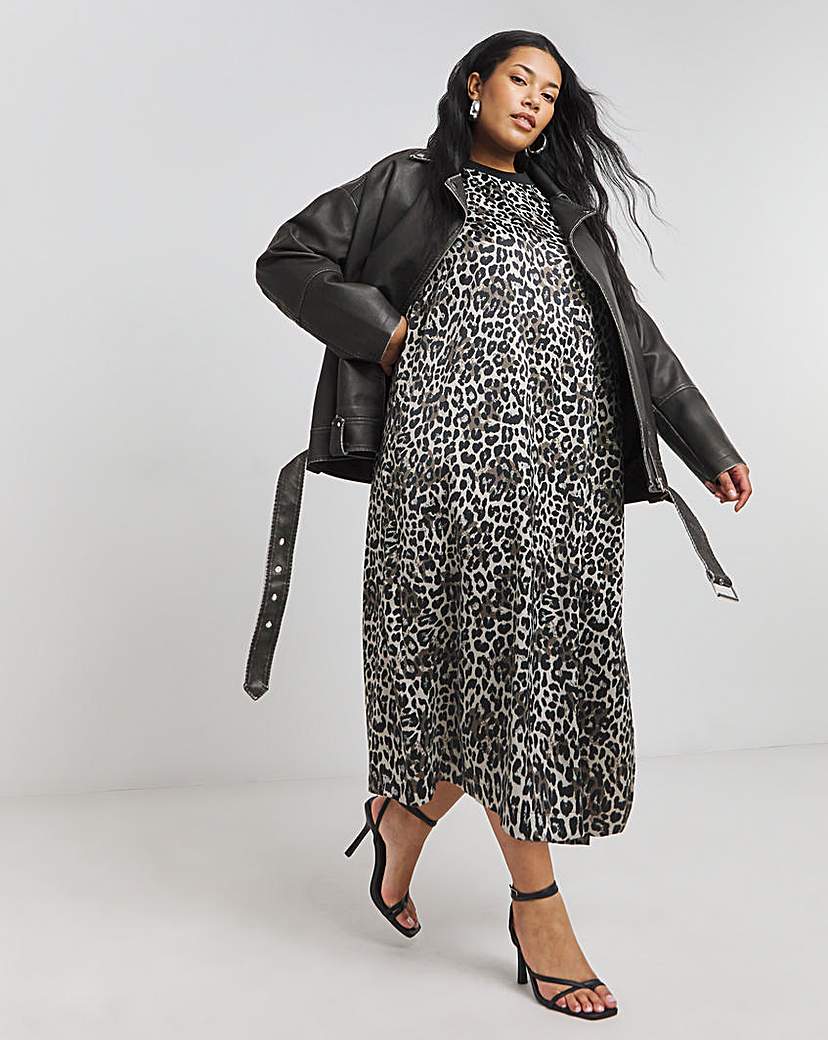 Leopard Print Satin Midi Dress