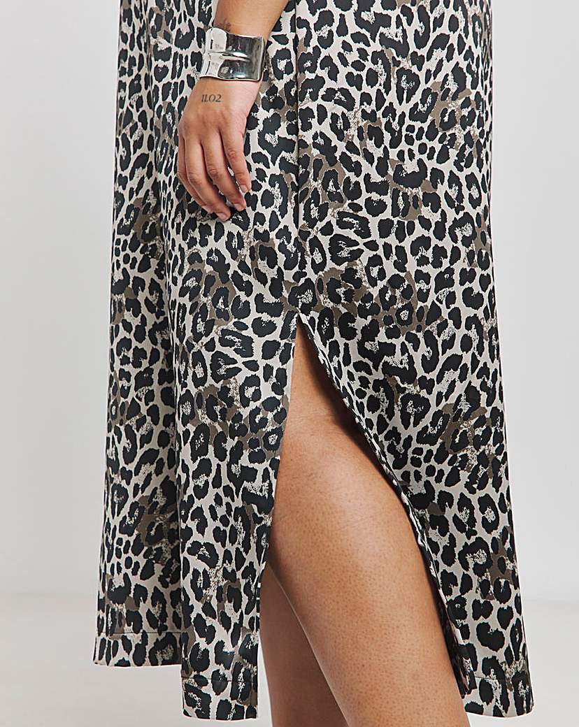 Leopard Print Satin Midi Dress