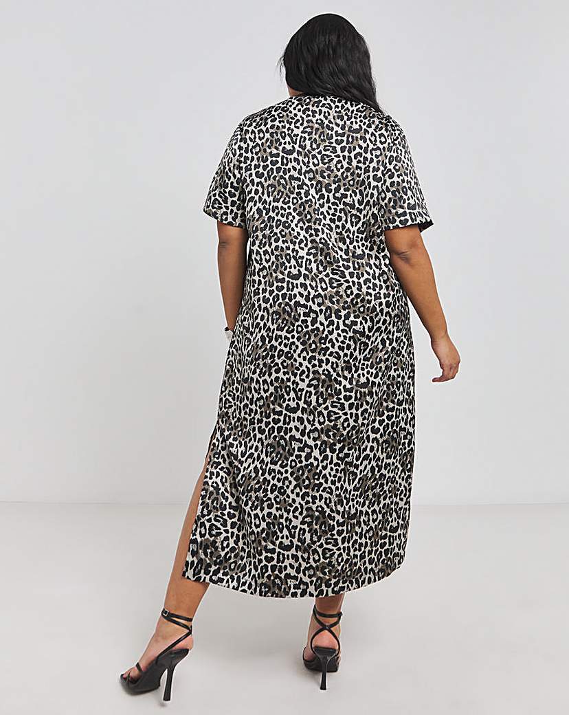 Leopard Print Satin Midi Dress