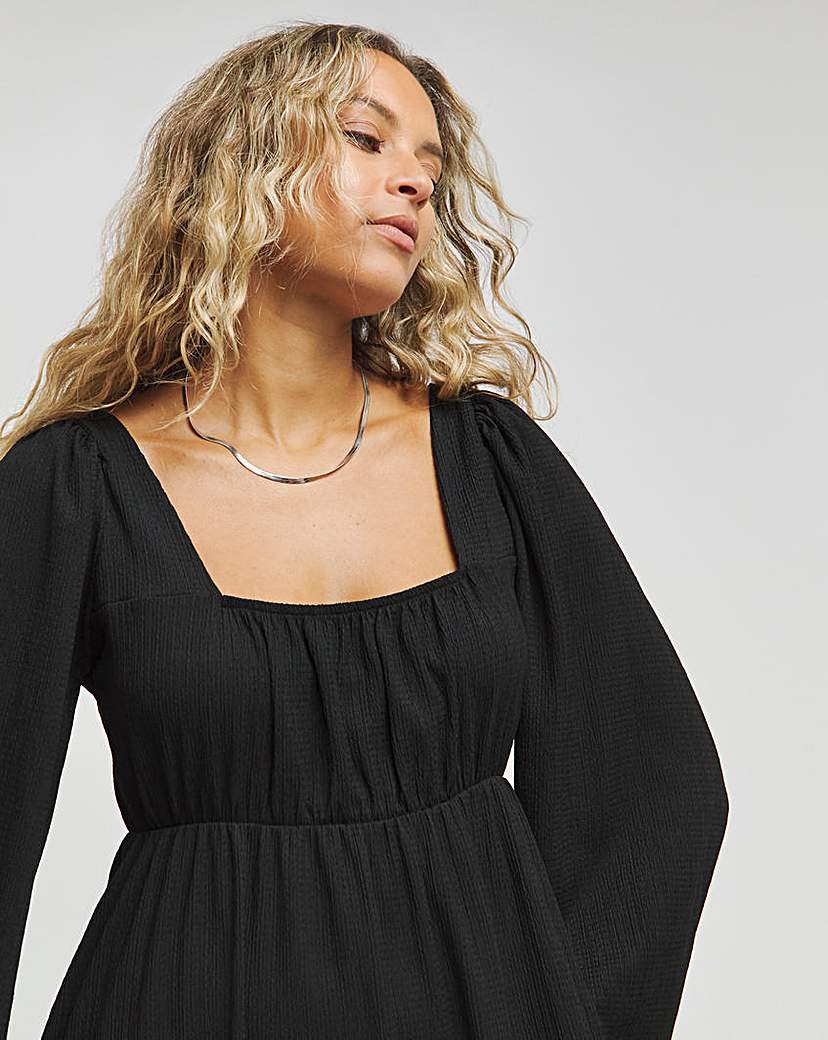 Black Waffle Midi Dress
