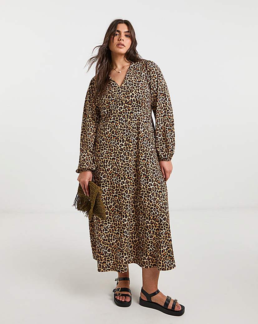 Simply Be - Women's Leopard Supersoft Midi Dress - Size 10 - Leopard - 95% Recycled Polyester 5% Elastane
