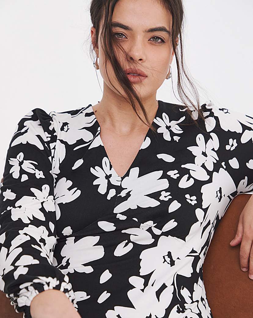 Mono Floral Print Supersoft Midi Dress