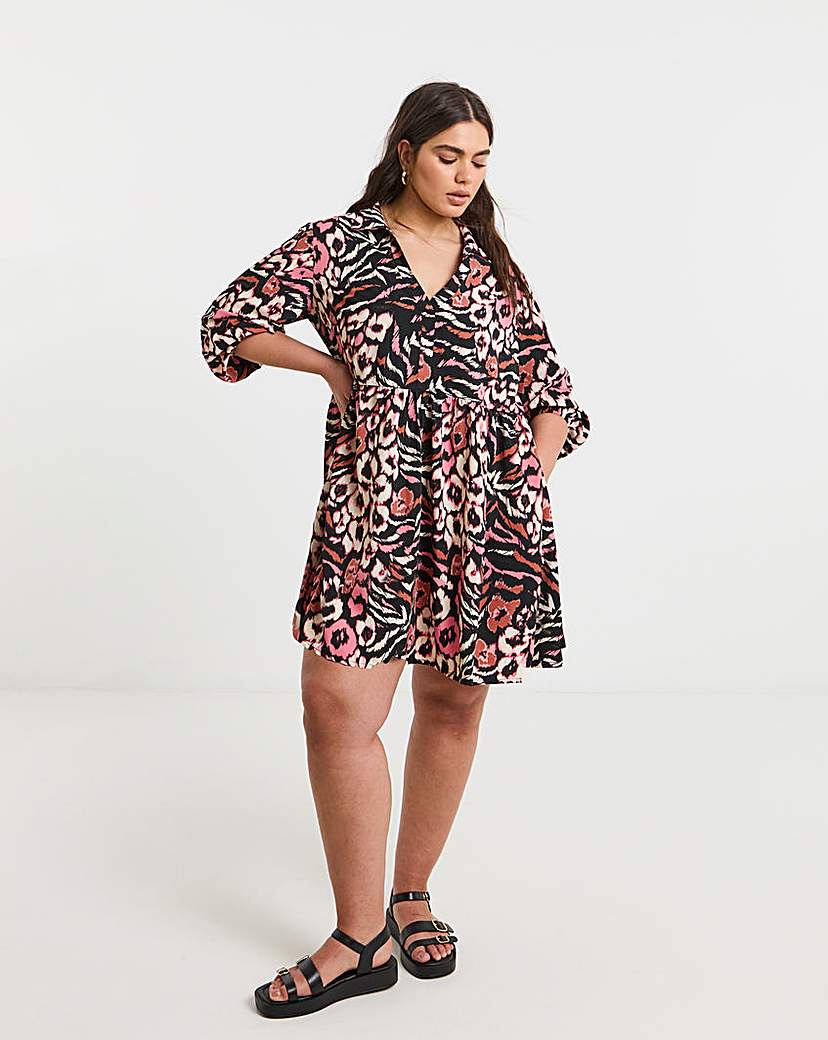 Simply Be - Women's Animal Woven Shirt Dress - Size 10 - Animal print - 100% Recycled Polyester