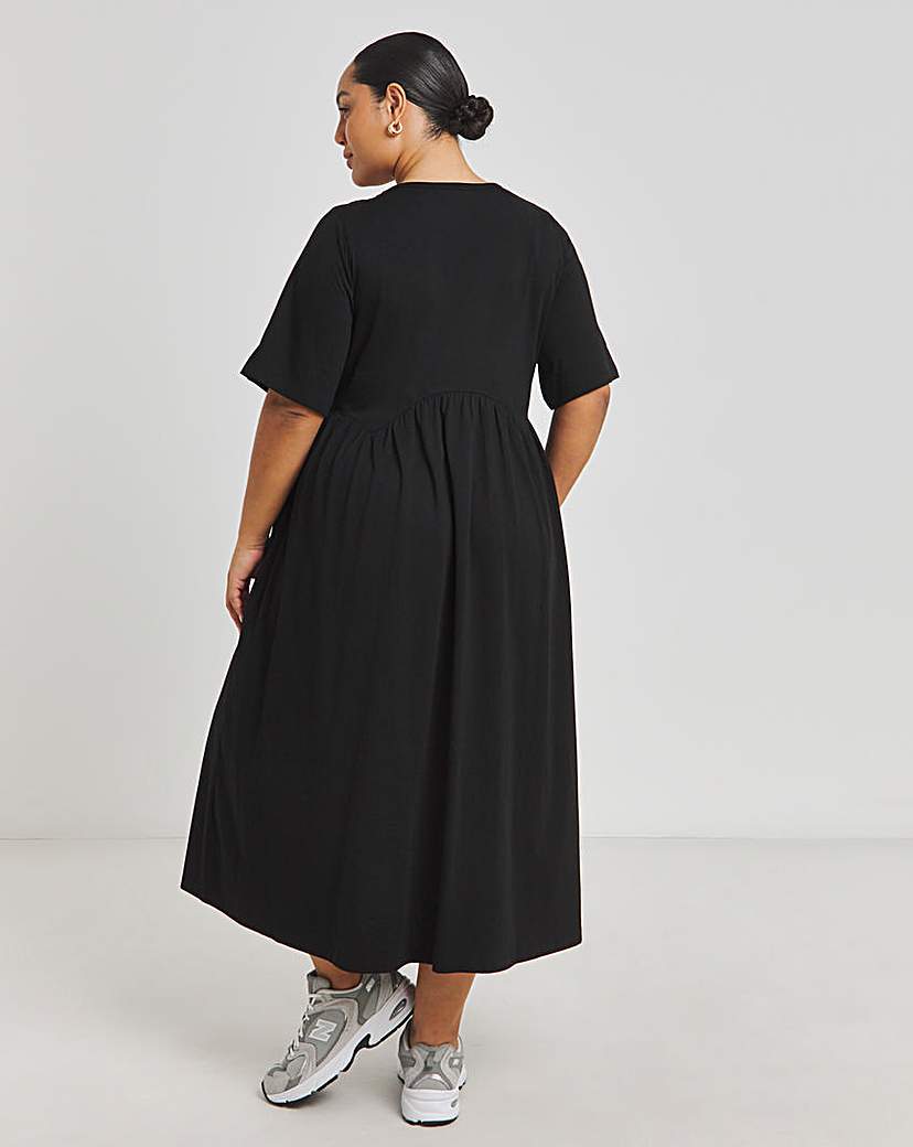 Black Jersey Smock Midi Dress