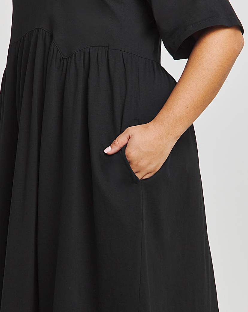 Black Jersey Smock Midi Dress