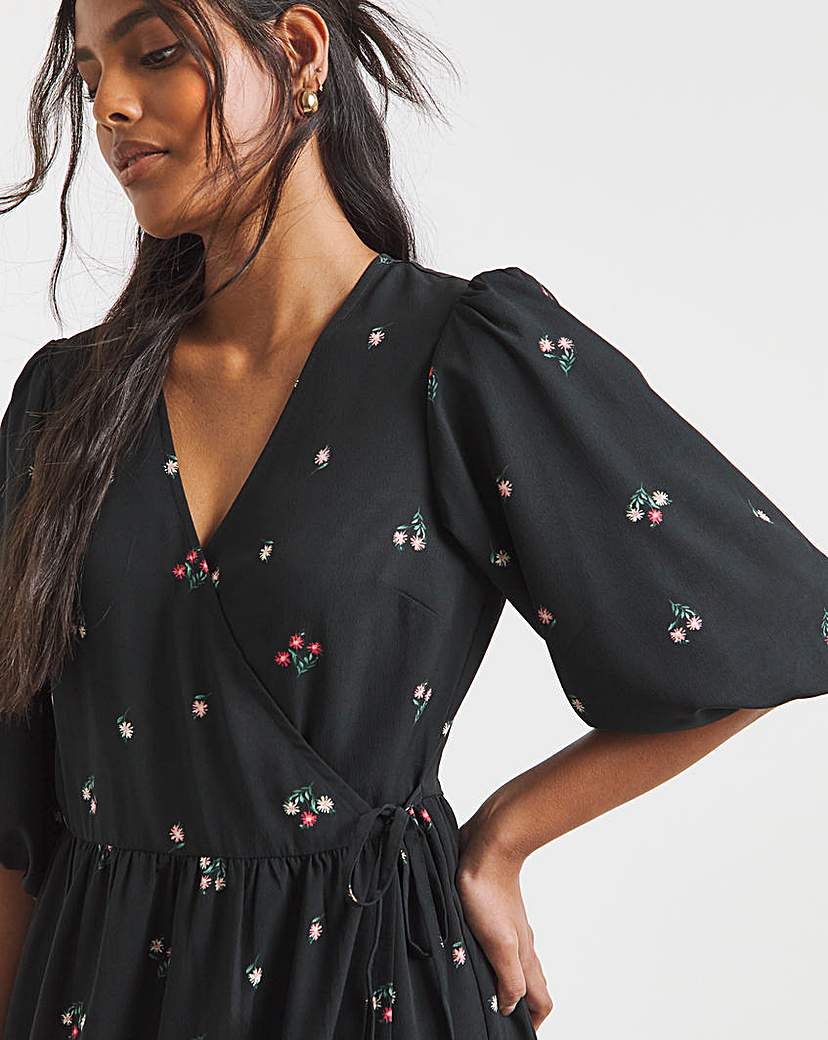 Ditsy Print Midi Wrap Dress