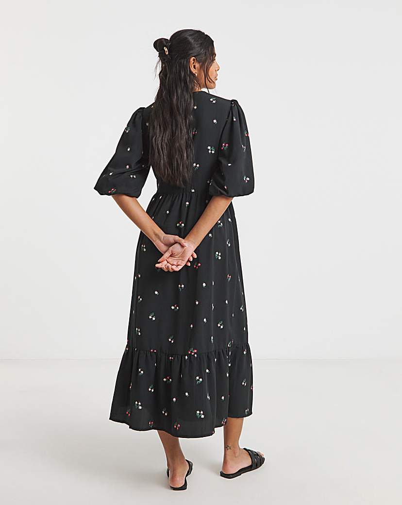 Ditsy Print Midi Wrap Dress