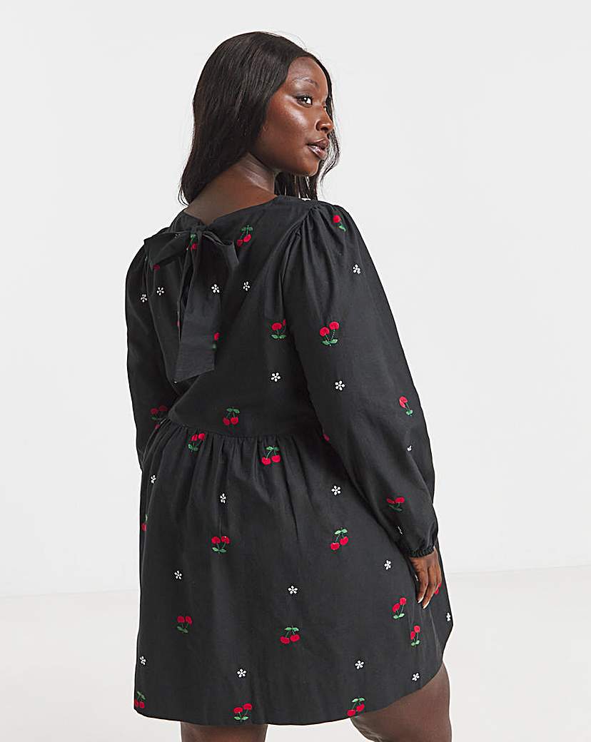 Cherry Embroidered Smock Dress