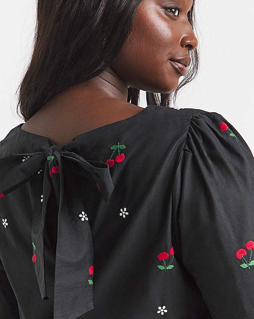 Cherry Embroidered Smock Dress