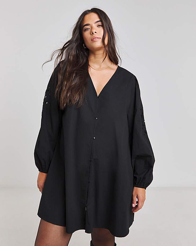Black Embroidered Sleeve Swing Dress