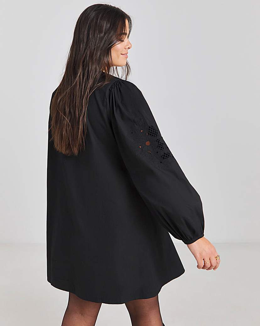 Black Embroidered Sleeve Swing Dress