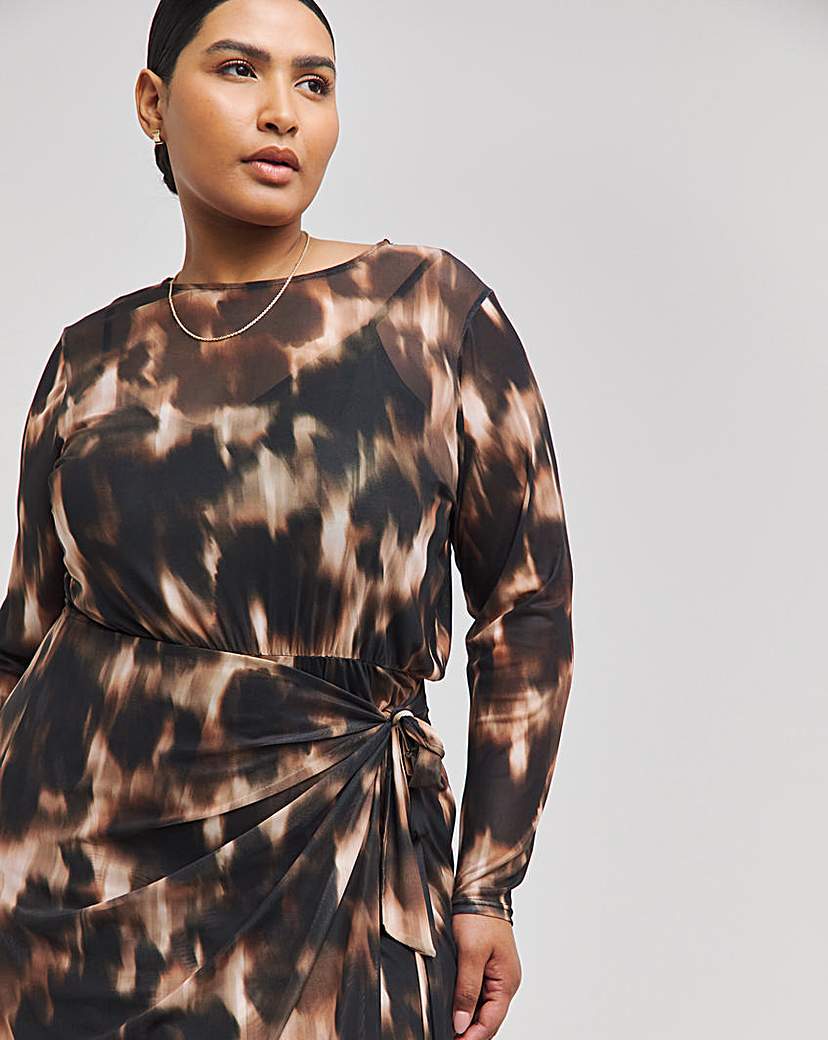 Wrap Front Mesh Midi Dress