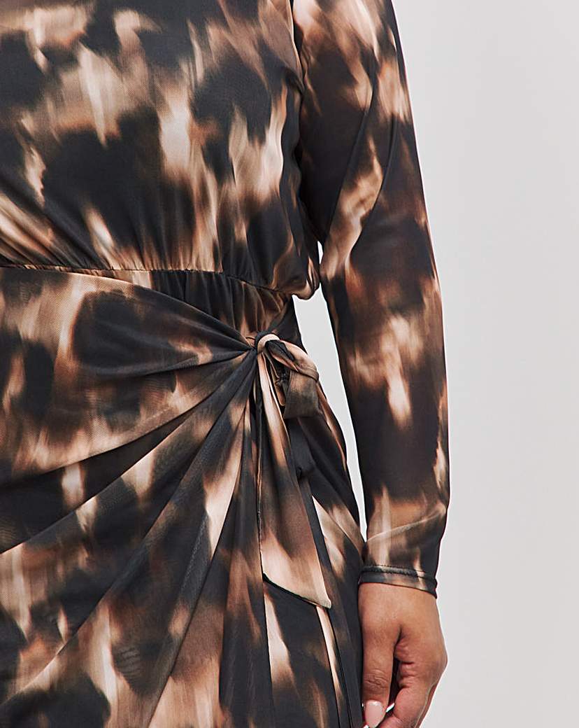 Wrap Front Mesh Midi Dress