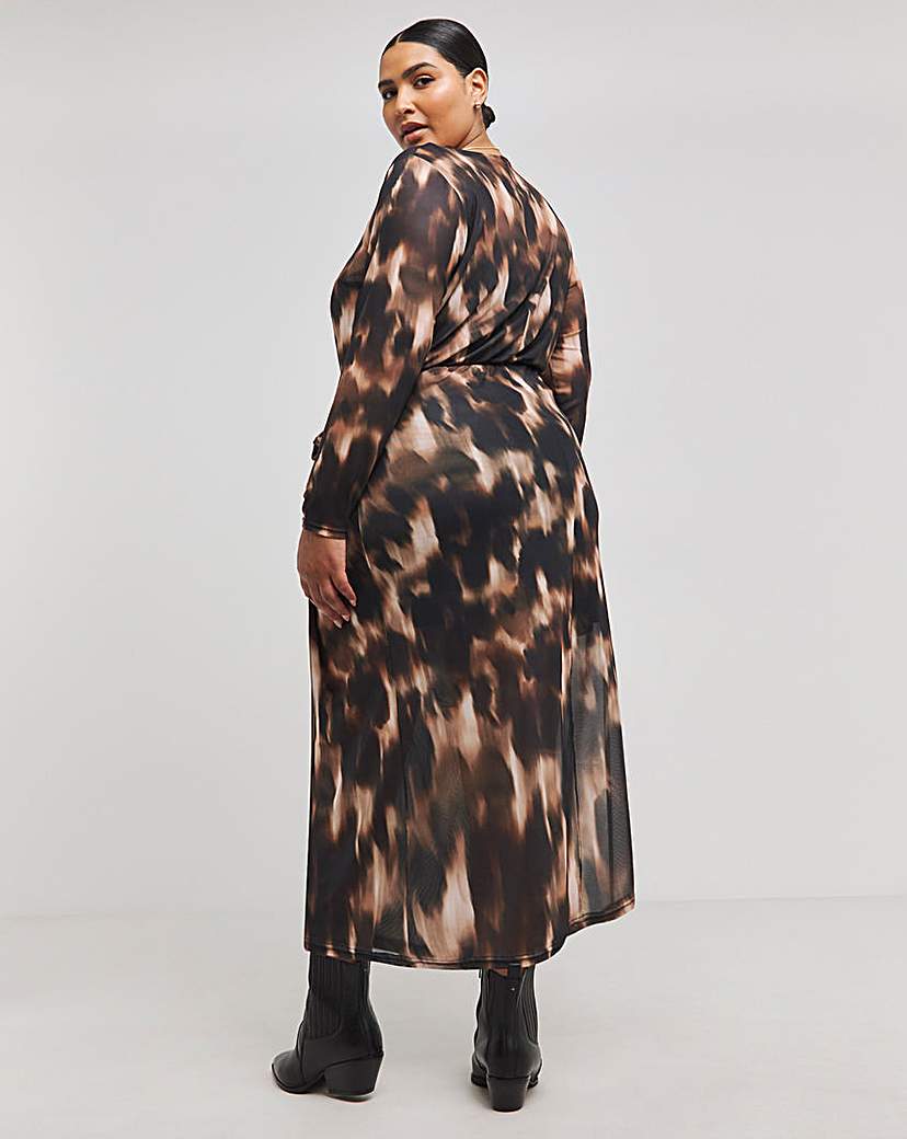 Wrap Front Mesh Midi Dress