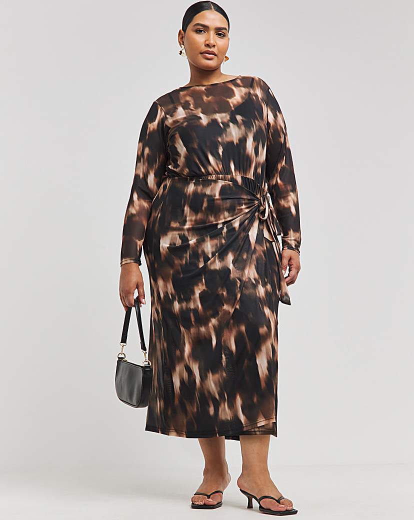 Wrap Front Mesh Midi Dress