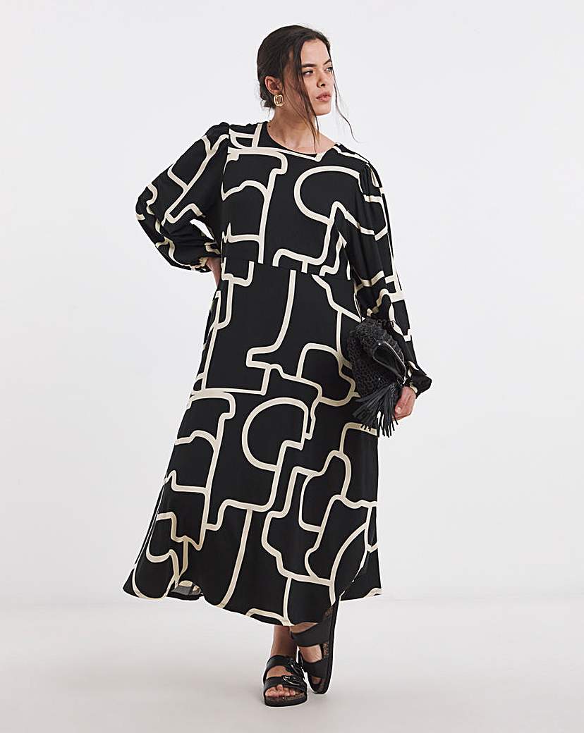 Black Print Supersoft Midi Dress