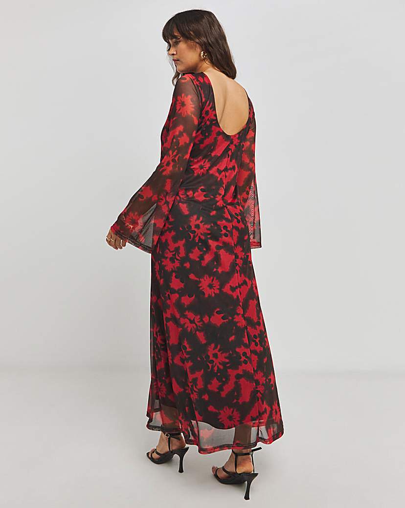 Printed Mesh Maxi Dress