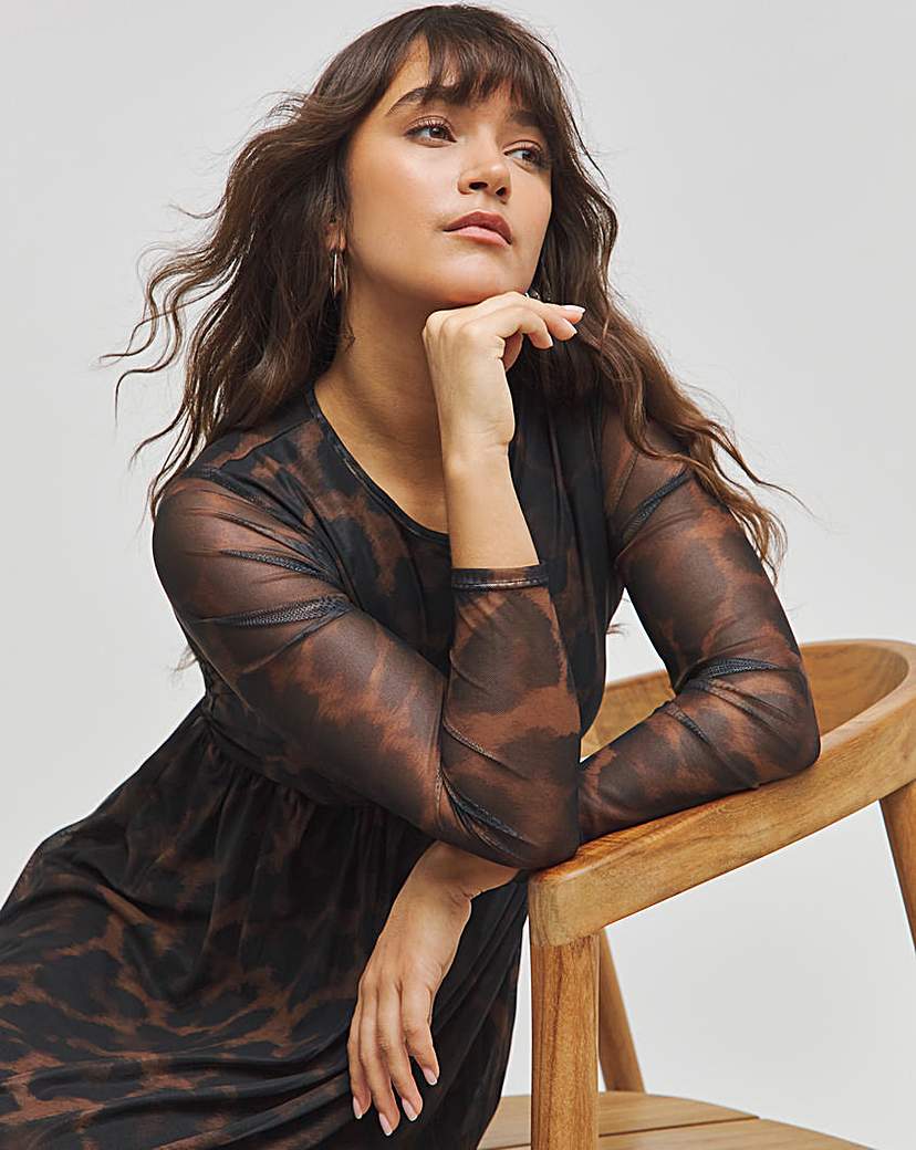 Long Sleeve Mesh Midi Dress