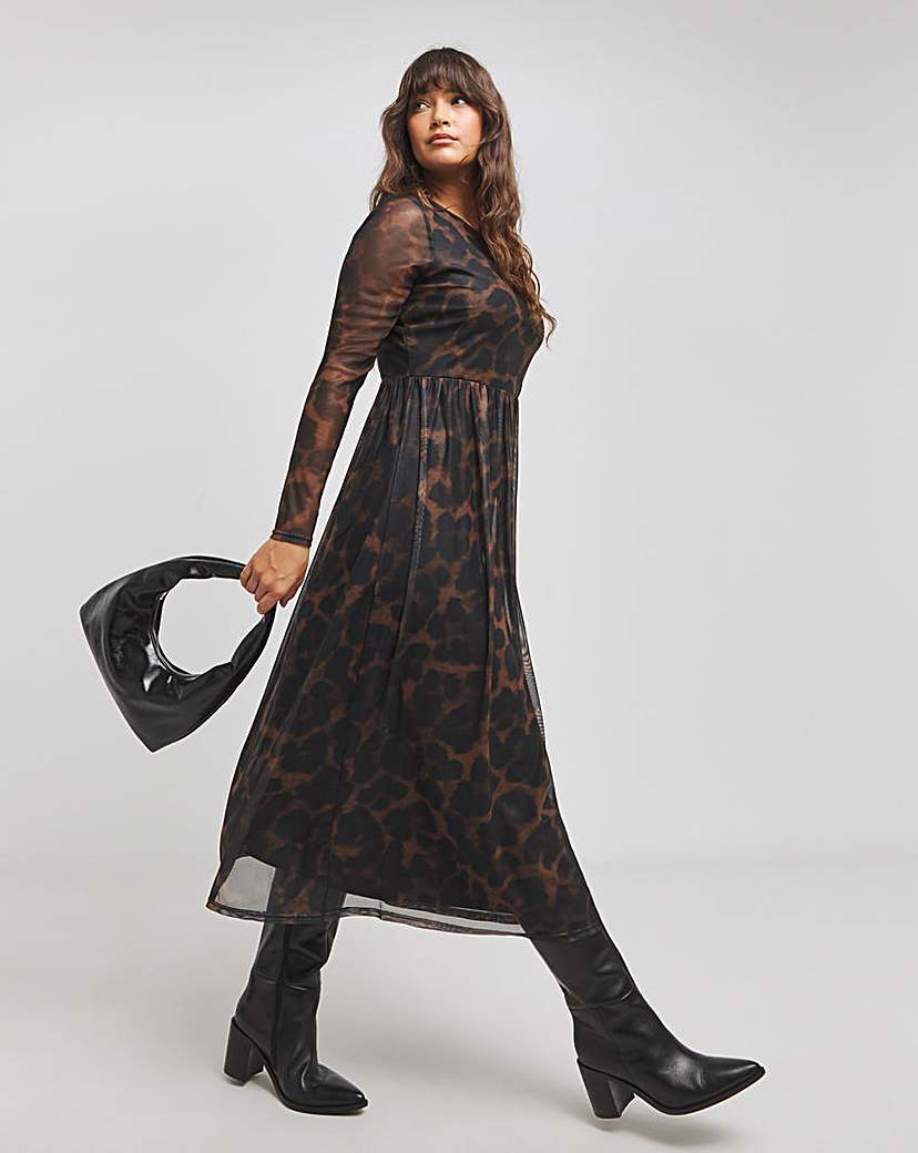 Long Sleeve Mesh Midi Dress