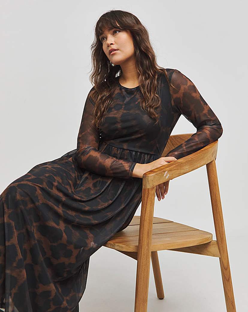 Long Sleeve Mesh Midi Dress