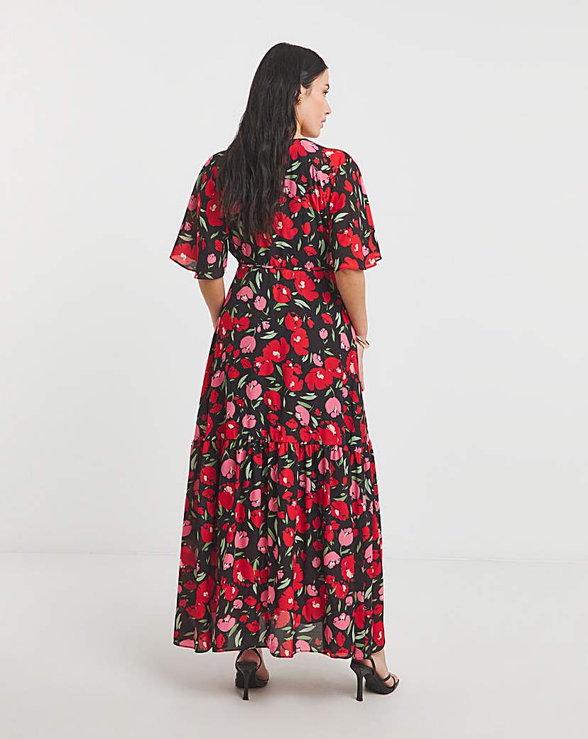 Floral Print Wrap Midaxi Dress