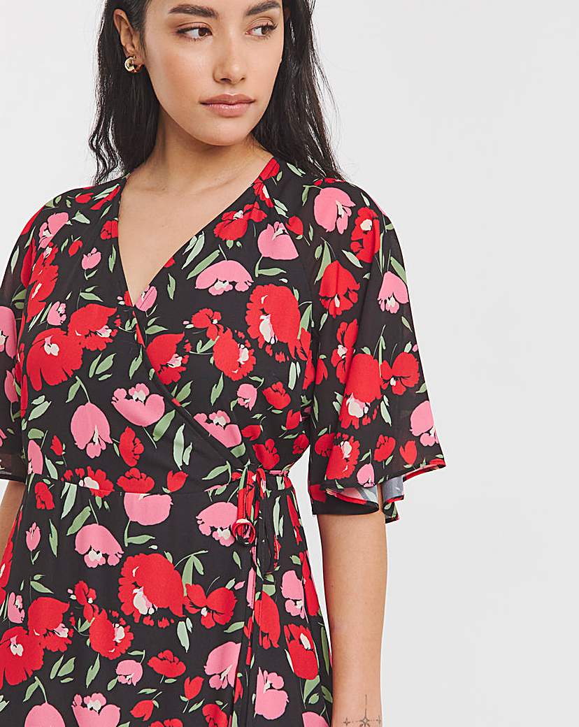 Floral Print Wrap Midaxi Dress