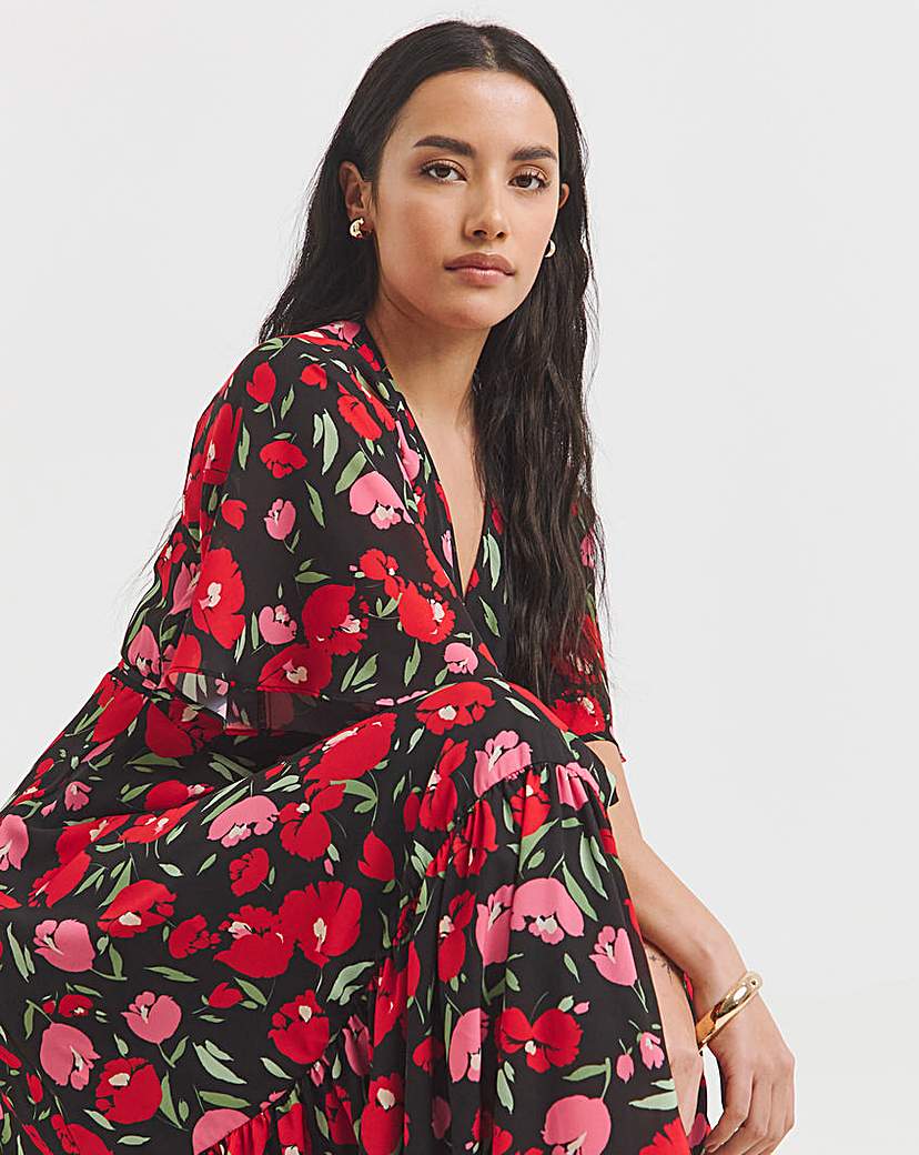 Floral Print Wrap Midaxi Dress