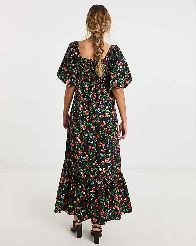 Fruit Print Poplin Maxi Dress