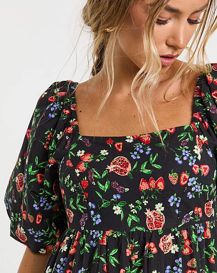 Fruit Print Poplin Maxi Dress